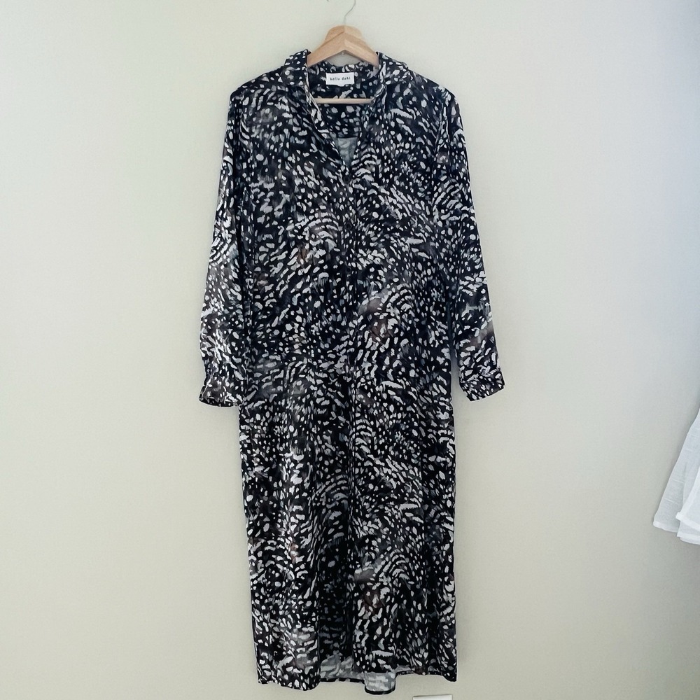 Bella Dahl Women Animal Print Shirt Dress Sleeveless Collared Tencel Size Small